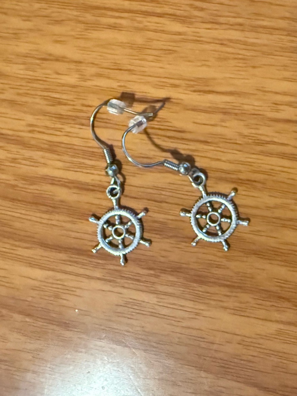 Silver Nautical Wheel Dangle Earrings - Unbranded